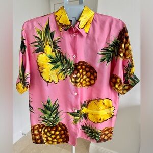 Dolce & Gabbana Pink Pineapple Print Short-Sleeve Shirt, 100% Silk, 42/S